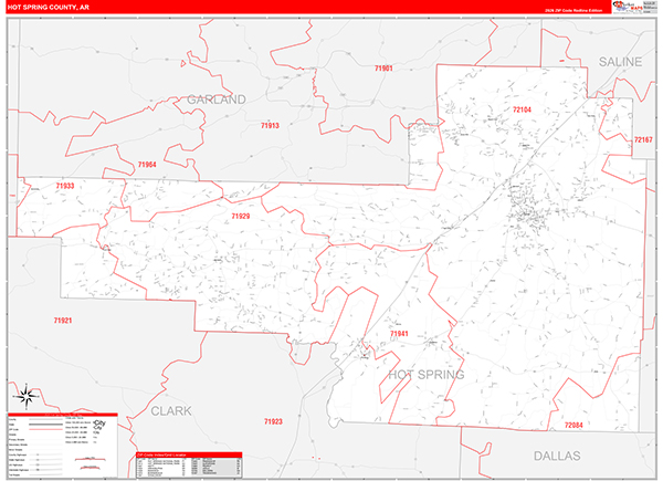 Hot Spring County, AR Zip Code Map